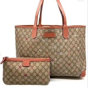 GUCCI GG Supreme Star Tote Bag Pink brown Women Auth 7.87 x 11.41 x 4.33inch